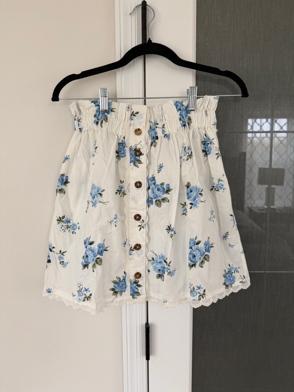 Topshop Cream Mini Skirt with Blue Floral Print